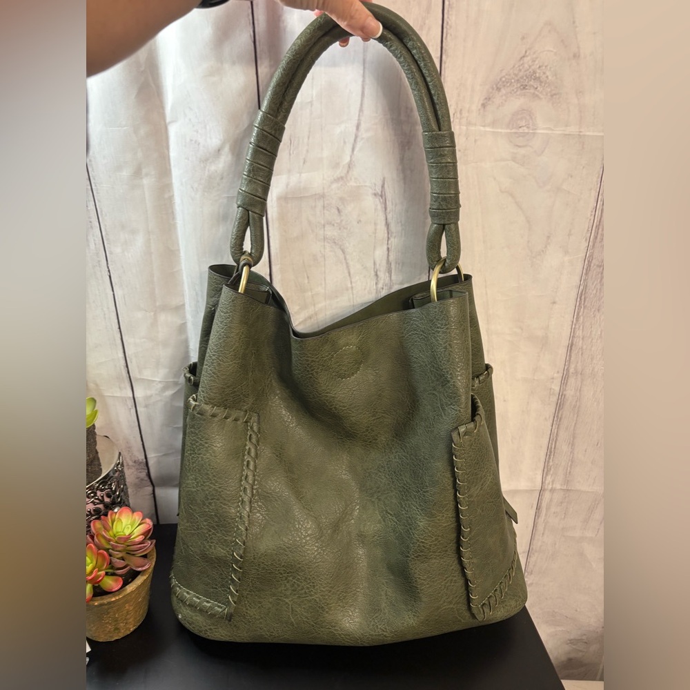 Malibu Skye Green Hobo Bag with Whipstitched Details